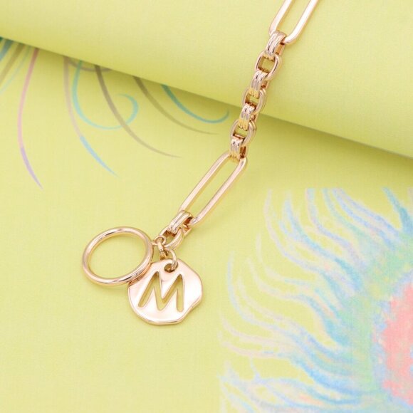 "Rose Gold Toggle Bracelet with M Charm and Chunky Link Chain, XPBL0893 - Picture 6 of 12